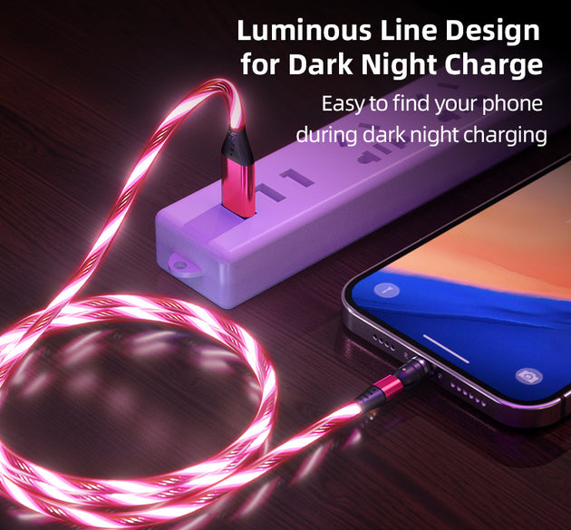 540 Rotate Luminous Magnetic Cable 3A Fast Charging Mobile Phone Charge Cable For LED Micro USB Type C For I Phone Cable